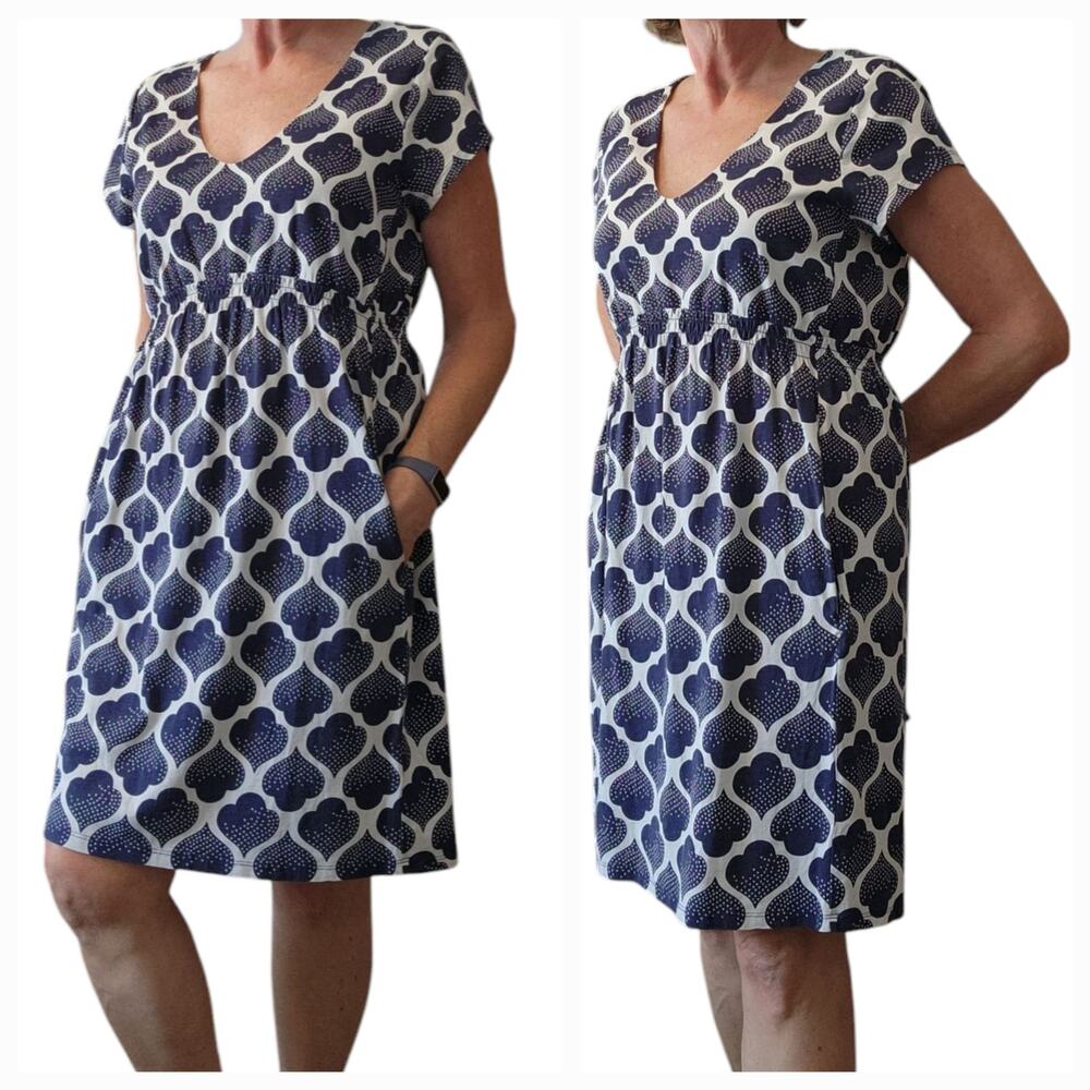 Boden Cinched Elastic Waist V-neck Jersey Dress with Pockets size 14